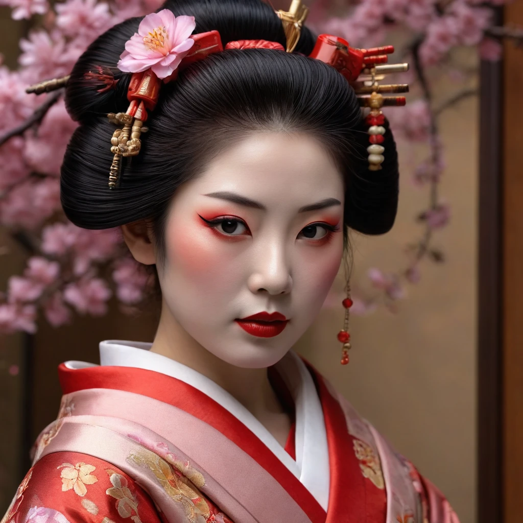 beautiful art portrait of a woman as a geisha, extremely detailed face, japanese culture, sakura on the background, by craig mullins and russ mullis — работа пользователя…