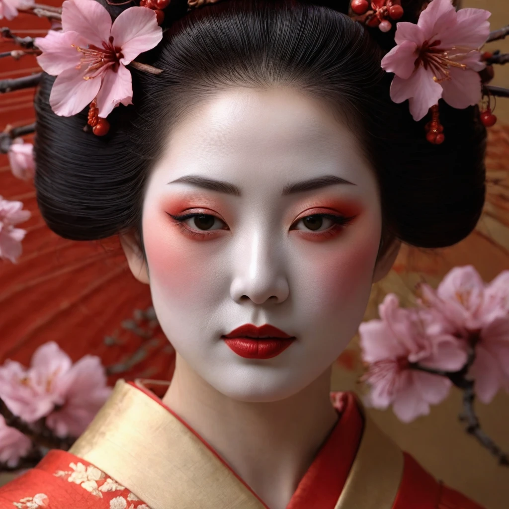 beautiful art portrait of a woman as a geisha, extremely detailed face, japanese culture, sakura on the background, by craig mullins and russ mullis — работа пользователя…