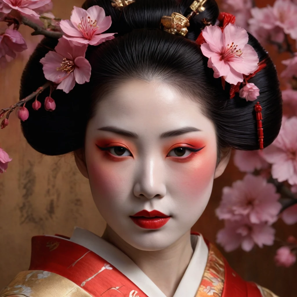 beautiful art portrait of a woman as a geisha, extremely detailed face, japanese culture, sakura on the background, by craig mullins and russ mullis — работа пользователя…