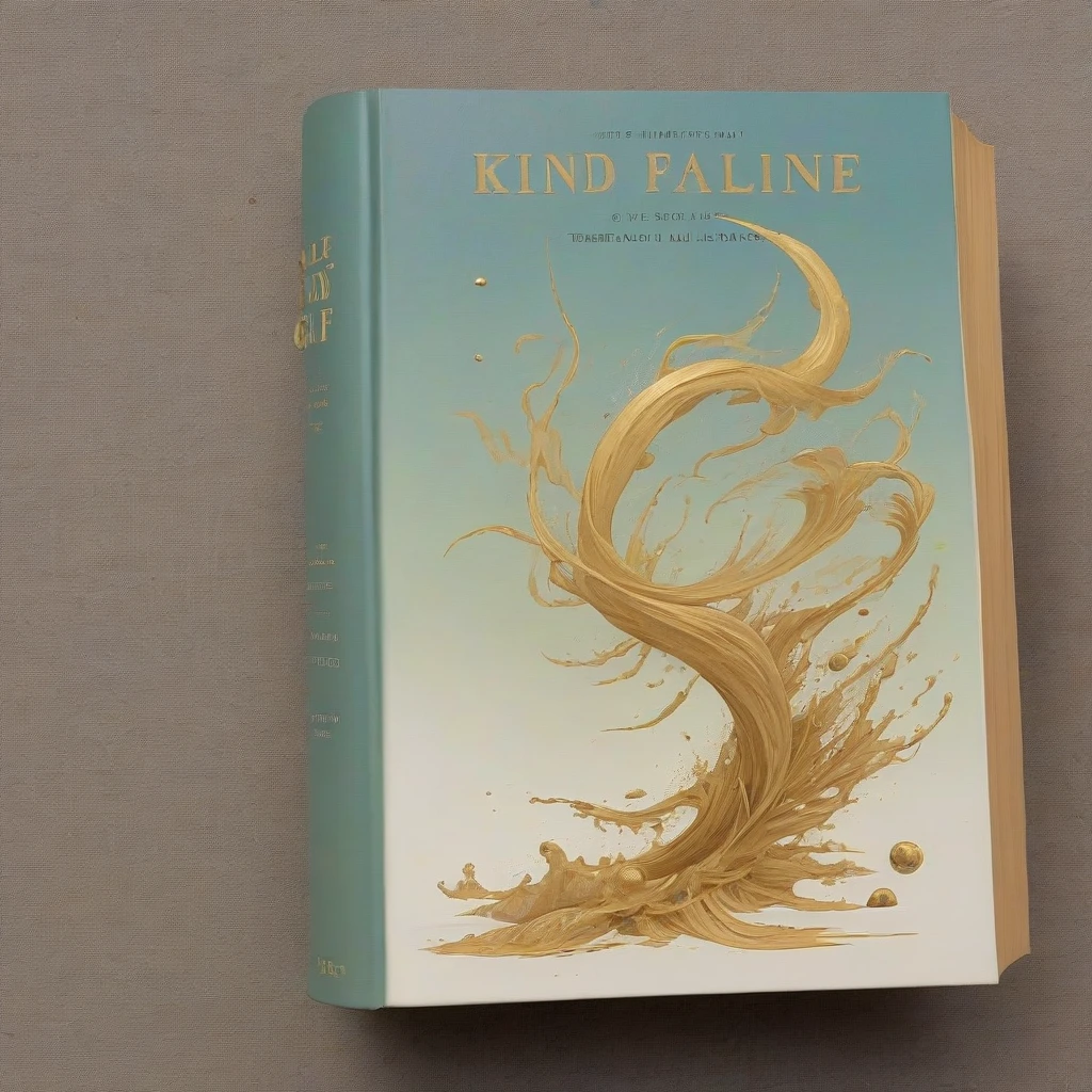the thin book is closed and the cover is visible, the book radiates radiance, macro photography, against a background of white whirlwinds and tornadoes in beige and gold colors…