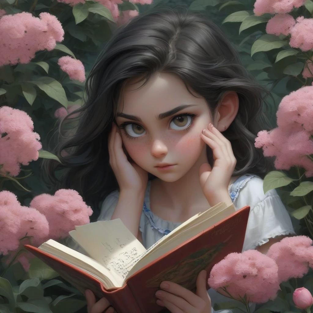 there are letters on the cover of the book, the book is closed, folded, lying in a clearing with spring grass and flowers on its side, macro photography, against a background of…