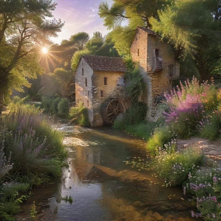 vieux moulin blanc au bord de la rivière, France, Provence, paysage — работа пользователя Солнечный Элемент
