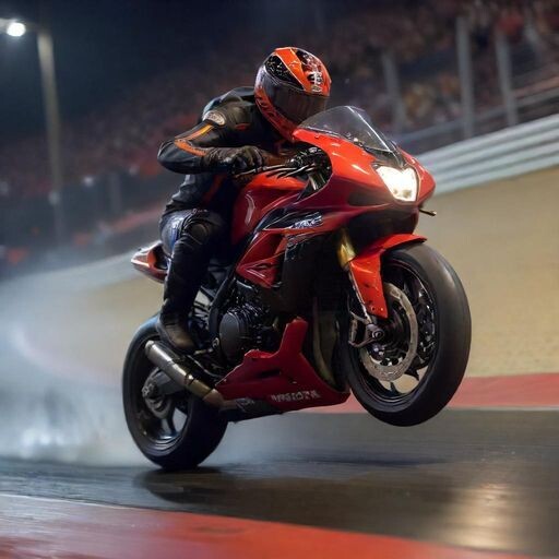 One motorcyclist rides fast in a competition. the background is blurred. red and black color. image size 1015*1355 px — работа пользователя Прекрасная Посланница