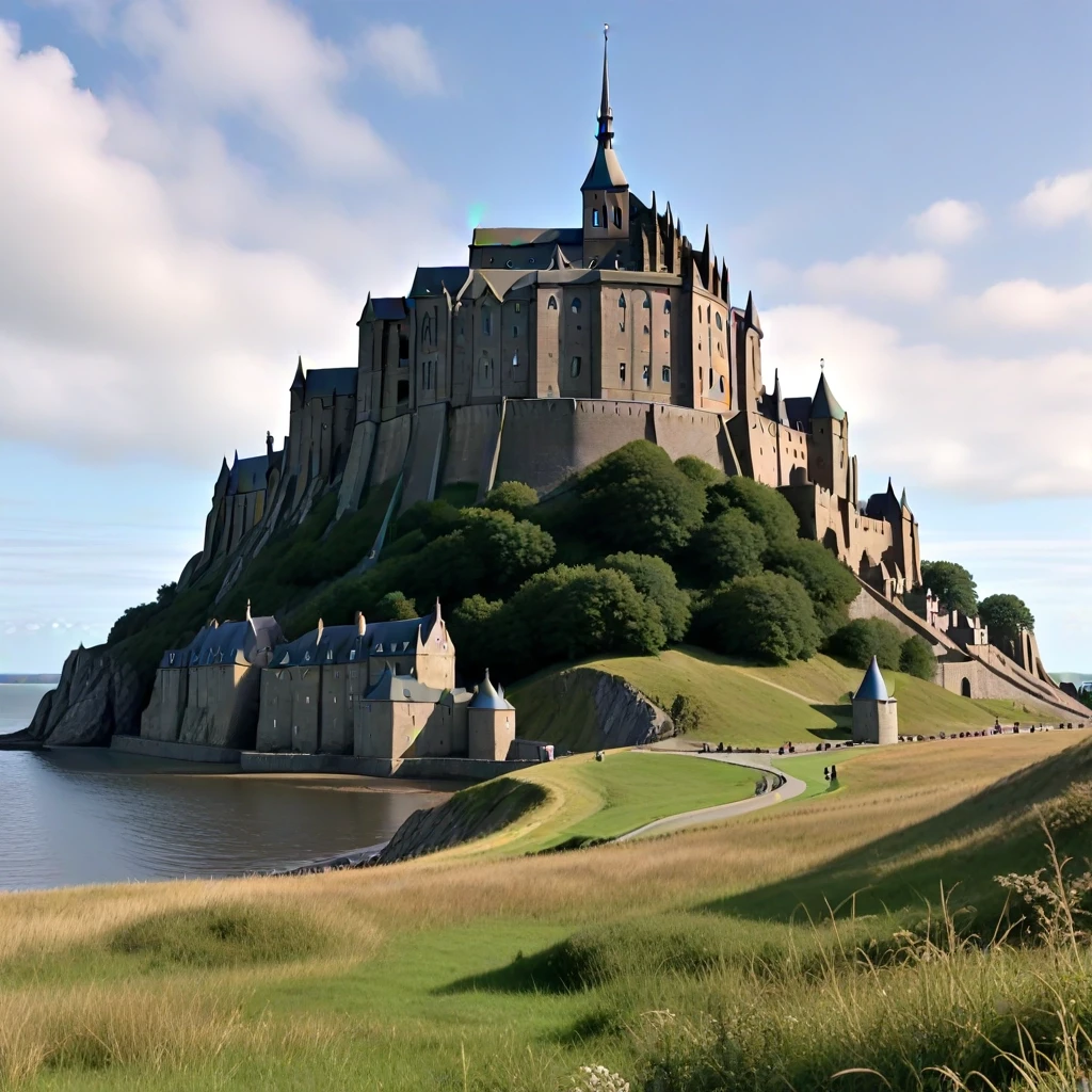 Замок Mont Saint-Michel. Стиль - как в аниме Миядзаки. — работа пользователя Прекрасная Звезда