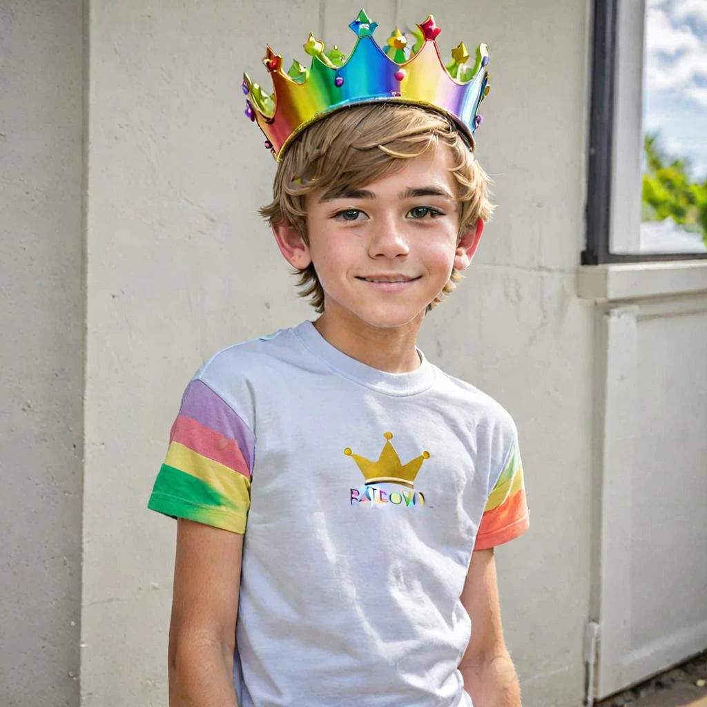 Drawing of a teenage boy with a crown in a rainbow T-shirt — работа пользователя Ваш Милый Бог Всевышний