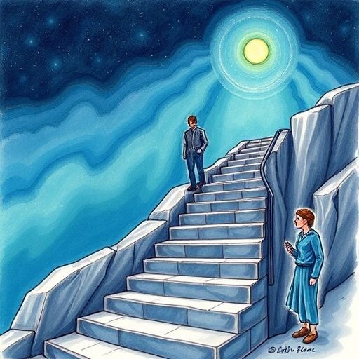 Нарисовать иллюстрации на тему: Анонимные алкоголики, 12 шагов, путь к трезвости, алкоголик поднимается по лестнице со дна ямы в наверх светлое цветущее будущее — работа…