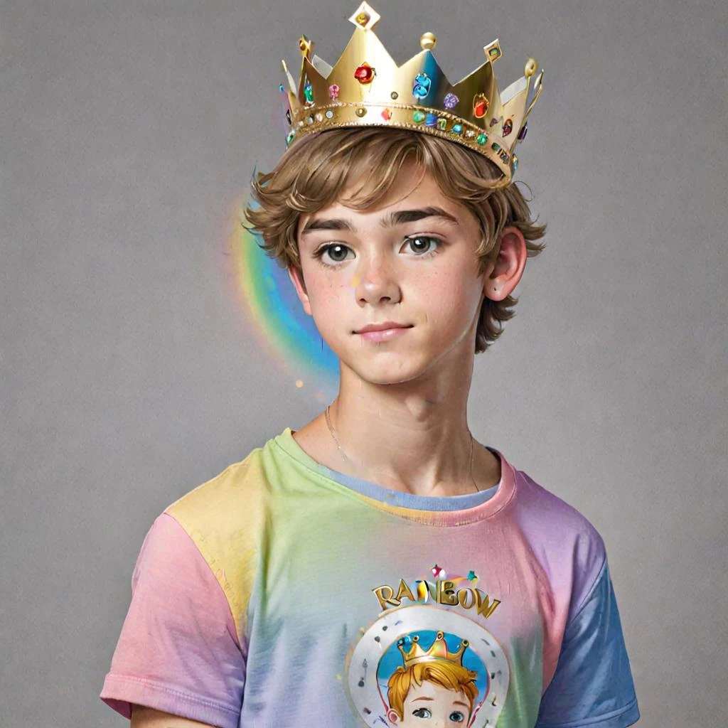 Drawing of a teenage boy with a crown in a rainbow T-shirt — работа пользователя Ваш Милый Бог Всевышний
