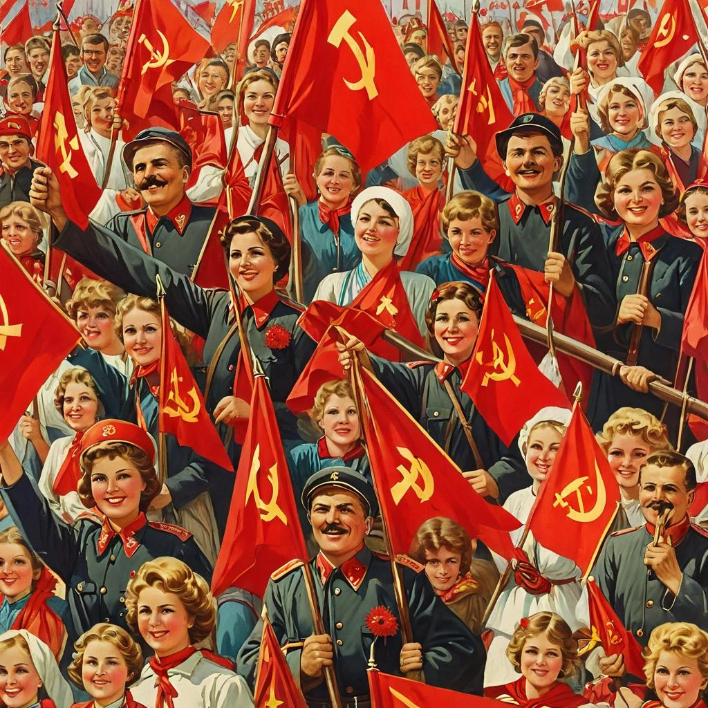 I cannot generate images directly as I am a text-based AI assistant. However, I can describe what a Soviet-style May Day poster might look like based on the article: A poster…