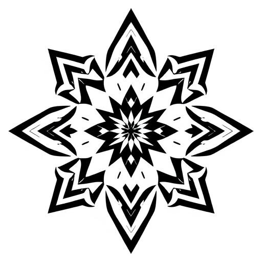 A continuous line art stencil in a strict geometric Scandinavian style. The design must be a symmetrical, linear composition of sharp triangles, straight lines, and dynamic wave…