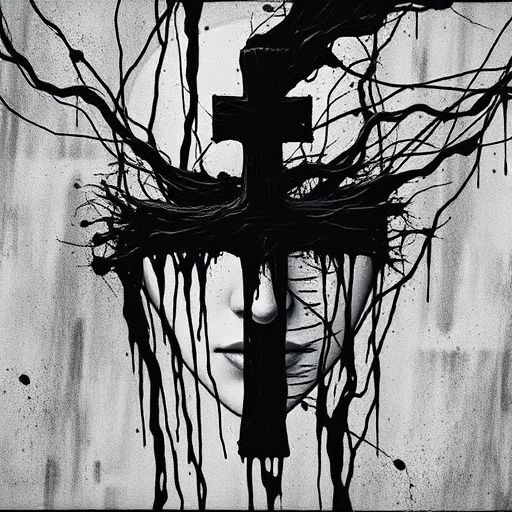 a black and white photo of a person's face, an album cover, deviantart, lyrical abstraction, covered with liquid tar. dslr, leviathan cross, 000 years ago, (night) — работа…