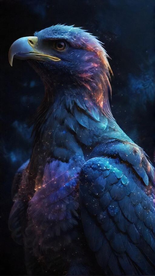 Fantasy and Surrealism: Beautiful translucent silhouette of a Eagle, detailing, neon, constellation, beauty, depth of color, smooth contours, psychedelic. — работа пользователя…