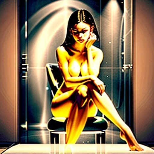 she is sitting on a chair in miror showerroom. curvy and nice young woman tors nodress, legs on two sides — работа пользователя Искристая Скорость