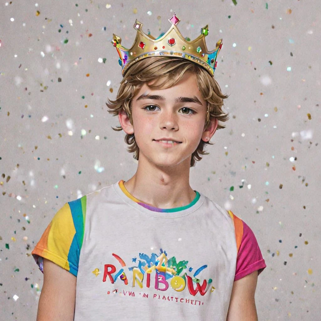 Drawing of a teenage boy with a crown in a rainbow T-shirt — работа пользователя Ваш Милый Бог Всевышний