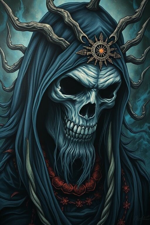 Esoteric art, the mysterious image of a dark shaman: Aesthetics of dark fantasy and psychedelic trance, drawing details, anime technique, dark wave. — работа пользователя Тёплый…
