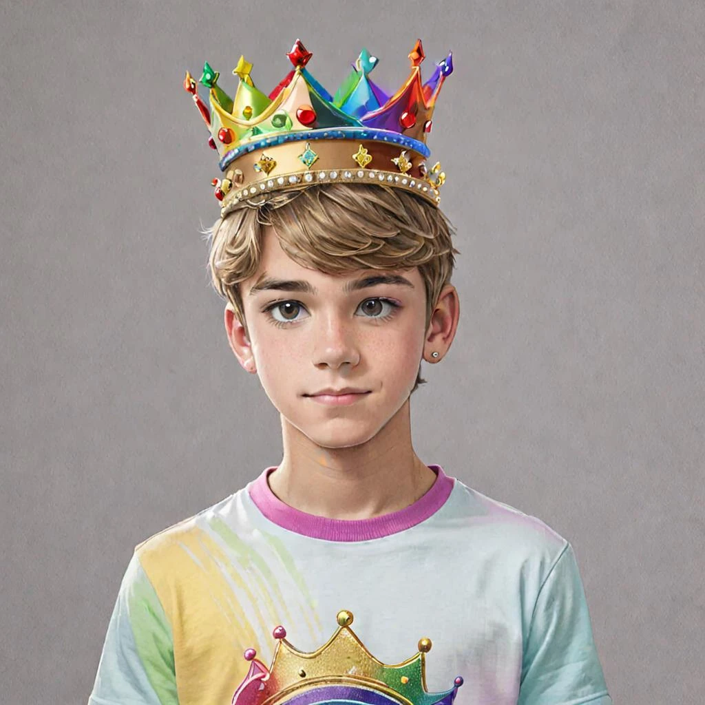 Drawing of a teenage boy with a crown in a rainbow T-shirt — работа пользователя Ваш Милый Бог Всевышний